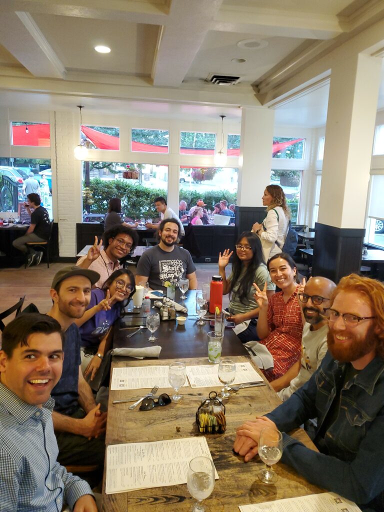 Our group, NACL H20 Mappers, got second in the scavenger hunt and we enjoyed a well deserved after all those steps. (Photo credit: OpenStreetMap US)