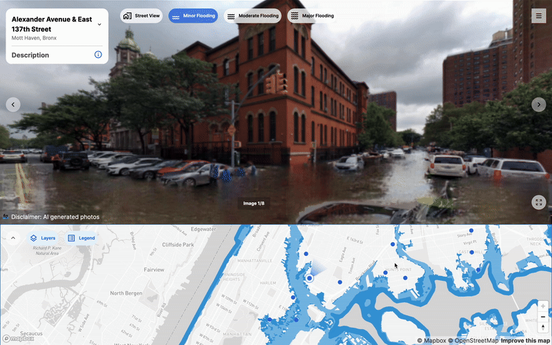 FloodGen, a flood advocacy tool that uses generative AI to visualize photorealistic imagery of potential flood scenarios